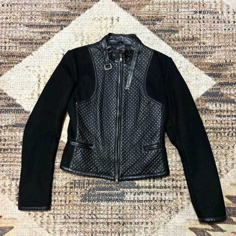 Patrizia Pepe Leather/Wool Black Quilted Jacket 42